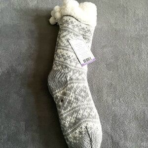 Fair Isle Knit Sherpa Lined Slippers Socks With Grippers